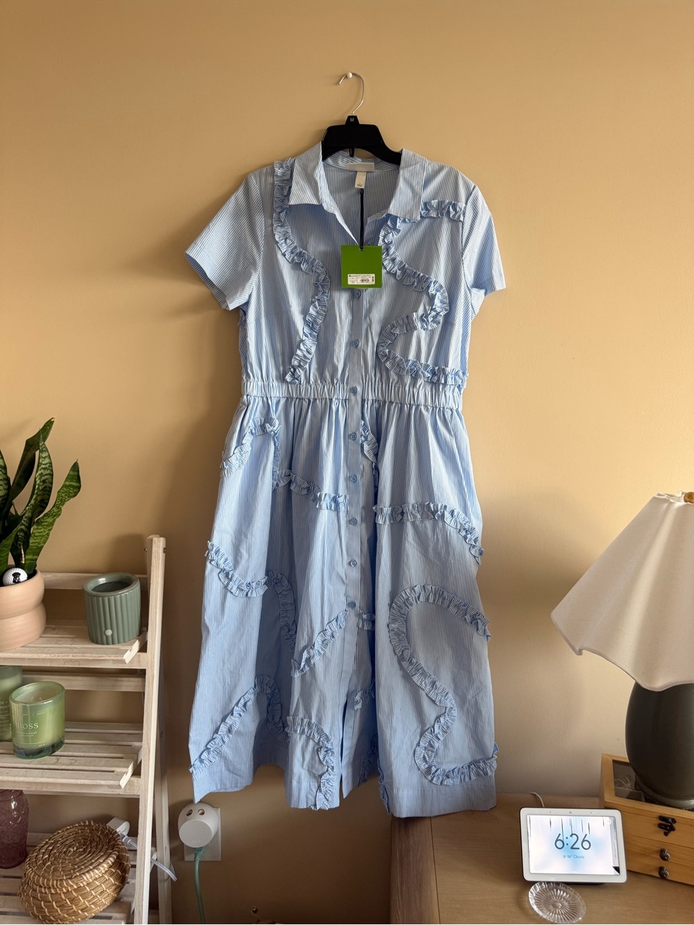 Kate Spade Light Blue Ruffle-Trim Button Midi Dress